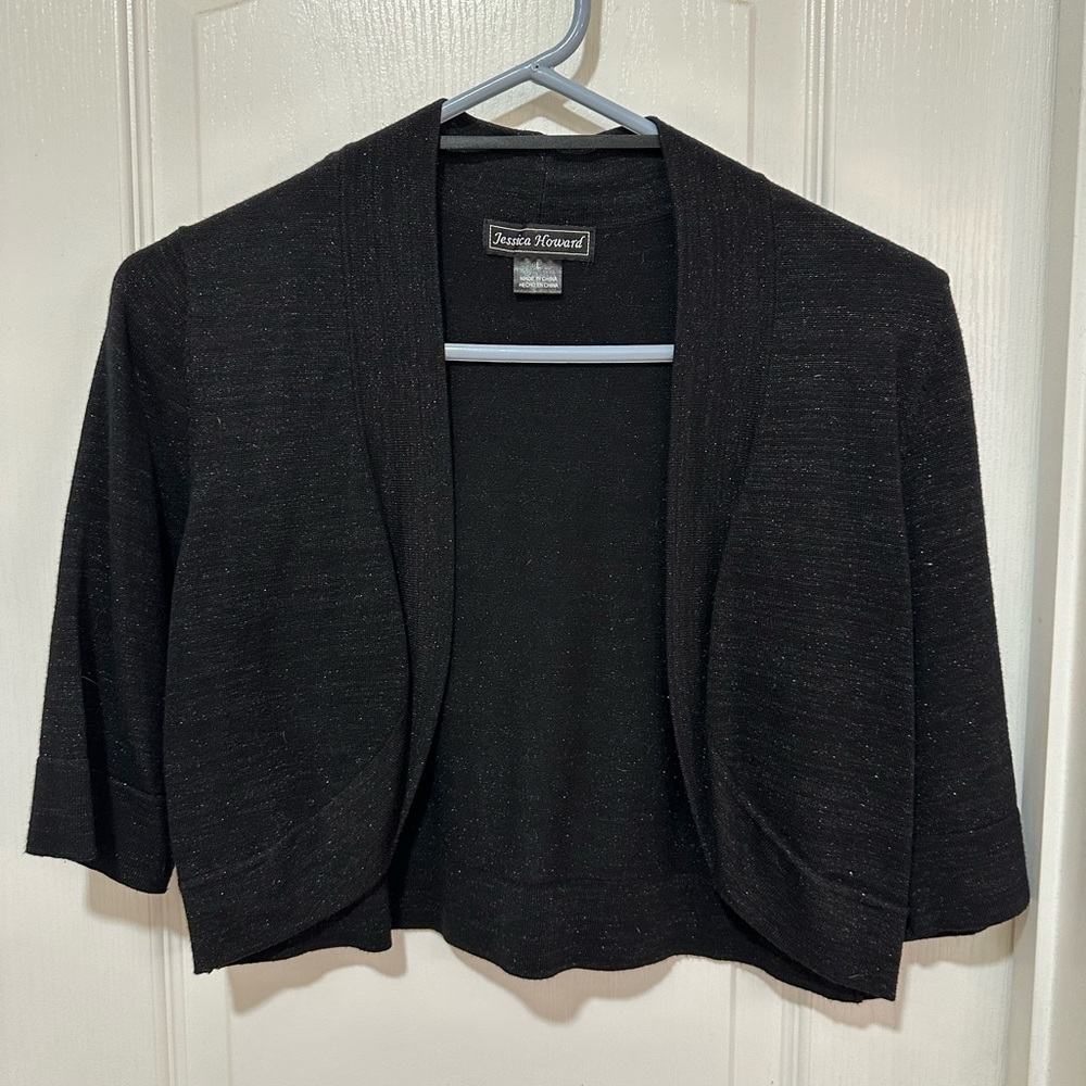Jessica Howard Elegant Black Glittery Cropped Cardigan